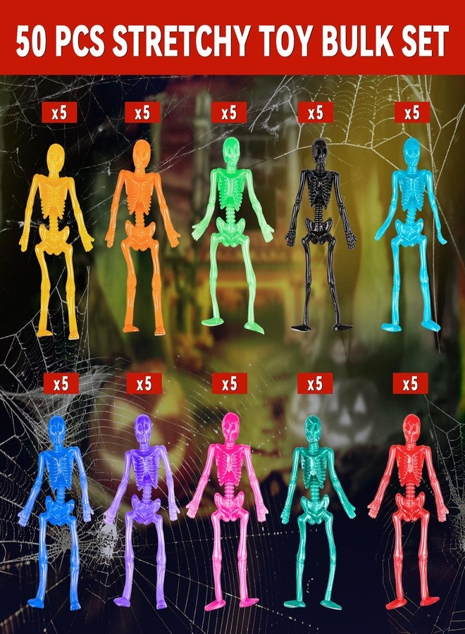 NiHome 50PCS Halloween Stretchy Toys Skeleton Toy Sets, Halloween Goodie Bag Stuffers Fillers 50-Pack Party Favors for Kids Stretchy Skeleton, Assorted Colors Trick or Treat Toys - Image 5